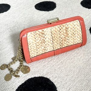 Coach Orange Patent Leather & Straw Wristlet Clutch w/Dust Bag